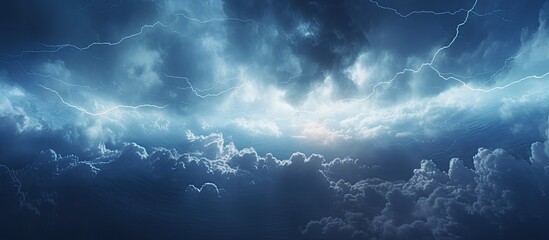 Poster - Top view of clouds and lightning on a white background creating a storm concept with bad weather Ample copy space available for added content