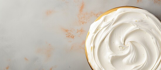Poster - Top view of a cake with creamy frosting set against a food background Perfect for menu concepts with copy space for text