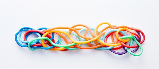 Poster - Top view of a multicolored rubber band pattern on a white background with copy space image