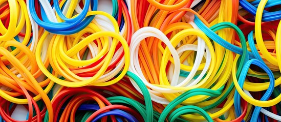 Aufkleber - Top view of a multicolored rubber band pattern on a white background with copy space image
