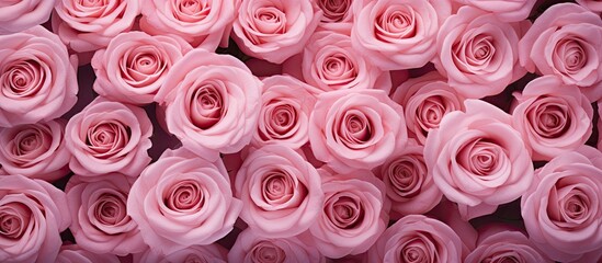 Aufkleber - Top view of pink roses arranged in a flat lay style with ample copy space for additional content