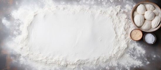 Aufkleber - Top view of a square frame crafted from flour on a gray backdrop with ample room for text in the copy space image