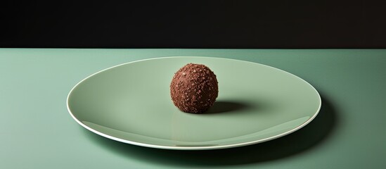 Poster - A mint topped chocolate ball is displayed on a beige plate providing ample space for copying