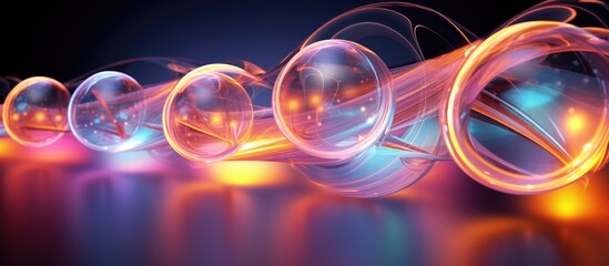 Aufkleber - A vibrant and celebratory composition consisting of illuminated ribbons and transparent orbs reflecting on a mirrored surface Copy space image
