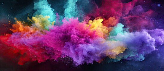 Poster - A vibrant and dynamic image of colorful powder bursting into the air creating a mesmerizing visual spectacle The captivating display includes a mix of vibrant shades and glimmering textures Perfect f