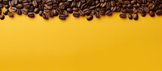 Poster - A vibrant yellow backdrop with coffee beans providing enough space for text and a panoramic frame. Creative banner. Copyspace image