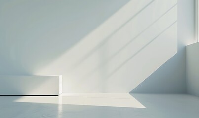 Sticker - Sunlight streams through a geometrically perfect white architecture interior, showcasing minimalist aesthetics