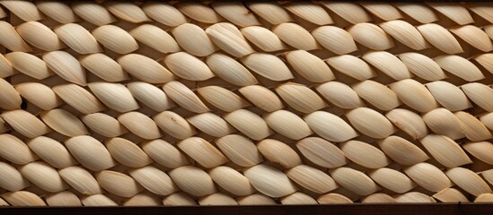 Poster - Vintage wooden bamboo weave background with garlic cloves providing ample copy space image