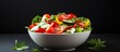 A fresh salad in a white bowl perfect for a healthy meal with ample space for additional elements or text