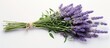 A lavender flower bouquet on a white background is displayed in craft paper creating a template for a greeting card The image provides copy space for Women s day or any other holiday