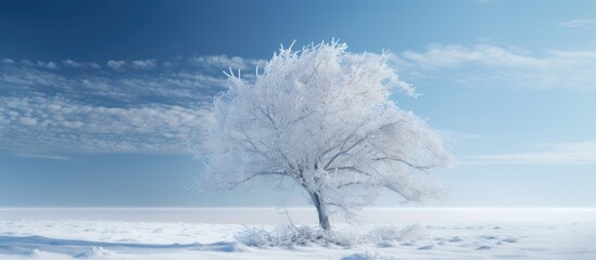 Poster - A wintry tree adorned with icy branches Copy space image