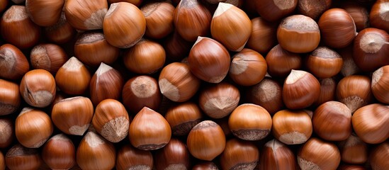 Poster - Abundance of hazelnuts with ample copy space image available