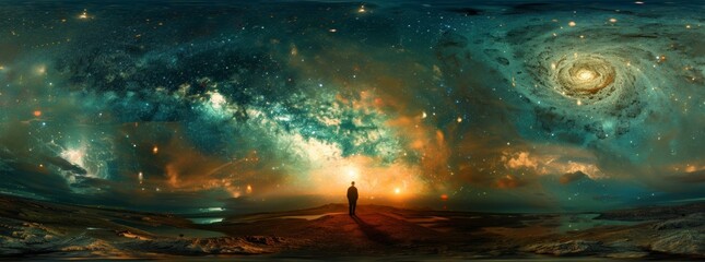 Wall Mural - a man stands in the middle of a vast, starry sky