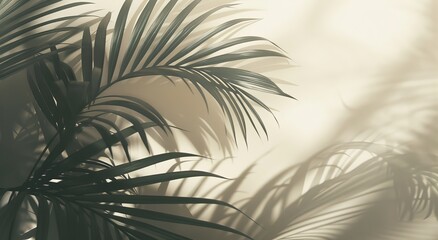 Canvas Print - Serene portrayal of palm leaves in soft light and shadows, creating a calm and tranquil atmosphere