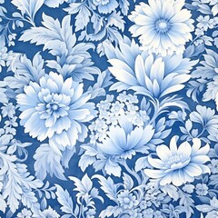  Elegant Vintage Blue Floral Pattern Textile or Wallpaper Design.
