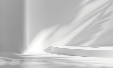 Wall Mural - A monochromatic image showcasing different abstract white shapes with shadows creating a minimalist design