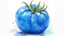 Blue Tomato Fruit In Stunning Watercolor.