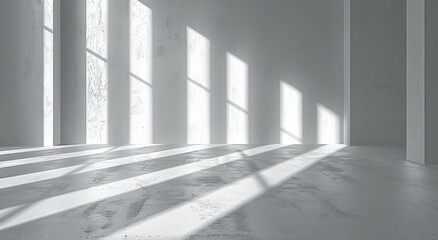 Sticker - This image captures the stark play of light and shadow in an empty room with tall columns and a textured floor