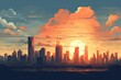 Generative AI. City Skyline. Futuristic City Skyline at Sunset with Vibrant Orange Sky.