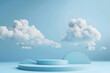 © tfk - Background vector 3d blue rendering with podium and minimal cloud scene podium. Generative Ai.
