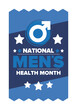 National Men's Health Month in June. Health education program. Celebrated annual in United States. Medical concept. Care and health. Poster, card, banner and background. Vector illustration