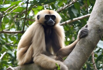 Canvas Print - A view of a Gibbon in the forest