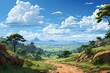 Generative AI. Zimbabwe landscape. Serene African Savannah Landscape with Lush Greenery and Blue Sky.