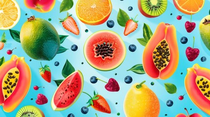 Wall Mural - Exotic summer fruit pattern with a clear area for inserting custom messages