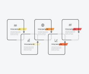 Poster - Thin line flat element design template. Business concept with 5 steps, options, processes. Vector illustration.