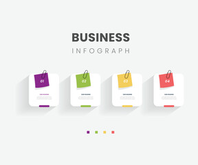 Poster - Three square paper white elements placed in horizontal row. Concept of 4 successive steps to business project success. Modern infographic design template. Simple flat vector illustration for banner.