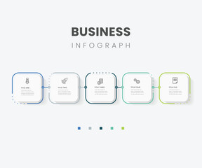Poster - business infographic template. thin line process with square template design with numbers 5 options 