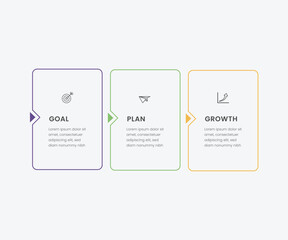 Poster - Business infographic thin line process with square template design with icons and 3 options or steps. Vector illustration.