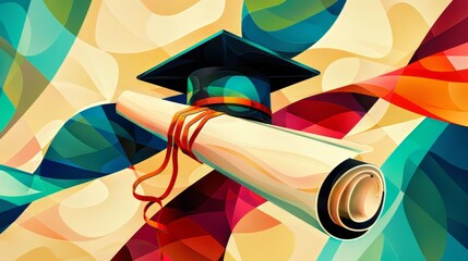 Graduation concept with abstract patterns forming a diploma scroll