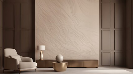 Wall Mural -  Light beige living room - modern interior hall and furniture design. Mockup for art - ivory taupe empty texture plaster microcement wall. Luxury premium nude accent lounge reception. 3d render 