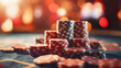 © Anthichada - Stack of casino poker chips, Casino poker chip pile, Chips stack on a table, Casino board