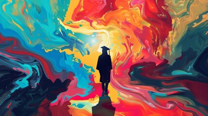 Wall Mural - Abstract background featuring a graduate in a burst of colors