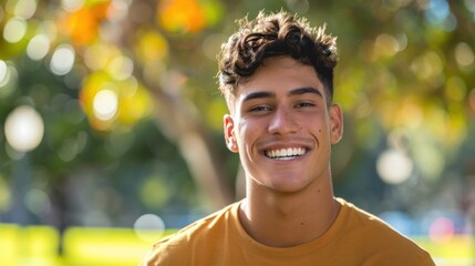 Young Hispanic man smiling confidently standing at the park