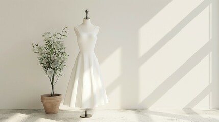 White long dress mockup, lovely dress on mannequin, 3d render