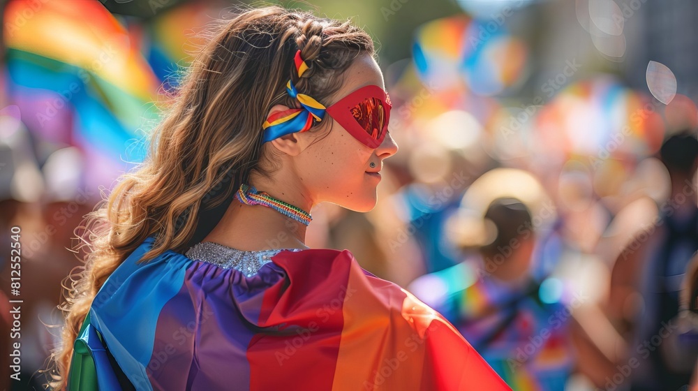 Individuals at a pride parade dressed in superhero costumes with ...