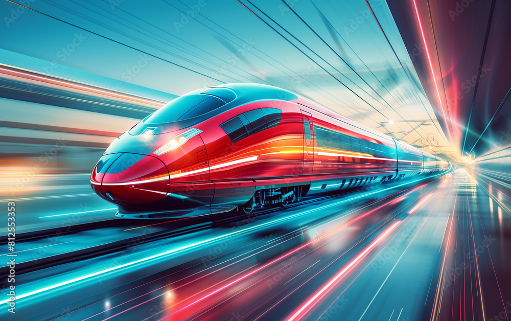 Train Engine Bitmap High speed train in motion concept poster background. Rapid transit ...