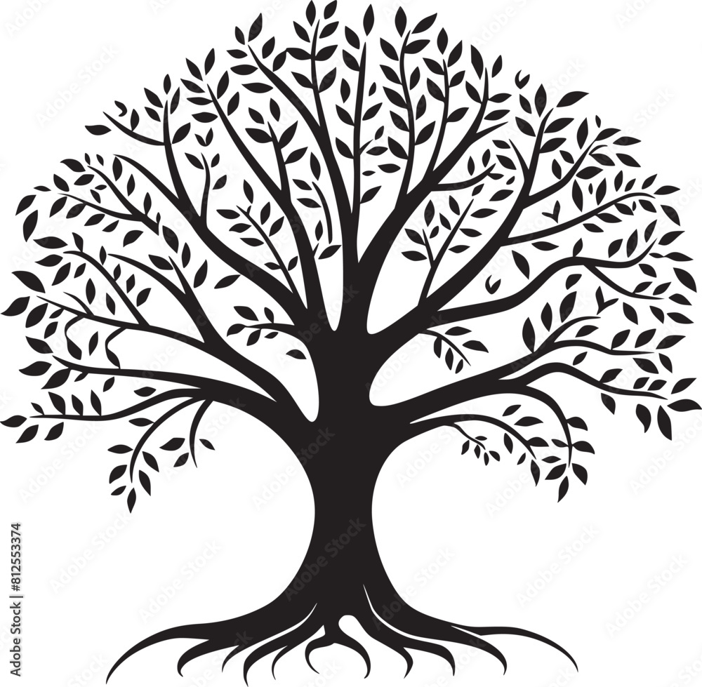line art nature logo vector design oak tree inside circle, abstract ...