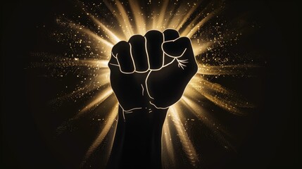 Wall Mural - Black power represented by a silhouette of a fist with rays of light