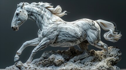 white horse running statue 