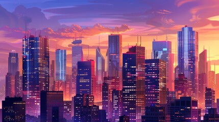 Wall Mural - Business district skyline with skyscrapers and office towers