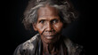 Portrait of elderly indigenous Australian woman with black background