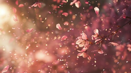 Wall Mural - Cherry blossom petals in bloom, drifting gently in the spring breeze