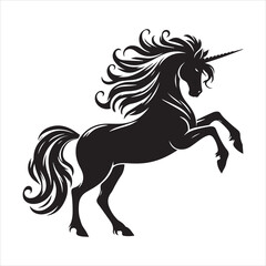 Unicorn head silhouette isolated on white background. Vector illustration. Unicorn silhouette simple flat design