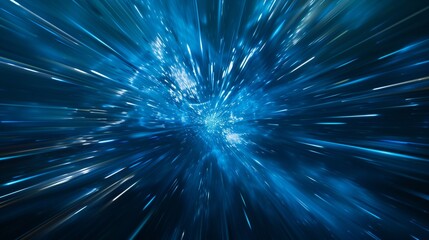 Wall Mural - surreal space flight with intense zoom effect on a deep blue background.