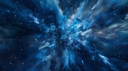Wall Mural - space flight with zoom effect on deep blue backdrop.