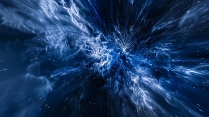 Poster - Space flight with zoom-in on a deep blue background, evokes universe's vastness.